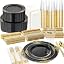 Nervure 350Pcs Gold Plastic Plates, Disposable Dinnerware Set for 50 Guests | 100 White Disposable Plates, 50 Pre Rolled Silverware Set, 50 10oz Cups, Perfect for Wedding, Party, Back to School, BPA-free
