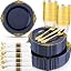 Nervure 350Pcs Gold Plastic Plates, Disposable Dinnerware Set for 50 Guests | 100 White Disposable Plates, 50 Pre Rolled Silverware Set, 50 10oz Cups, Perfect for Wedding, Party, Back to School, BPA-free