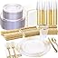 Nervure 350Pcs Gold Plastic Plates, Disposable Dinnerware Set for 50 Guests | 100 White Disposable Plates, 50 Pre Rolled Silverware Set, 50 10oz Cups, Perfect for Wedding, Party, Back to School, BPA-free