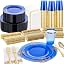 Nervure 350Pcs Gold Plastic Plates, Disposable Dinnerware Set for 50 Guests | 100 White Disposable Plates, 50 Pre Rolled Silverware Set, 50 10oz Cups, Perfect for Wedding, Party, Back to School, BPA-free