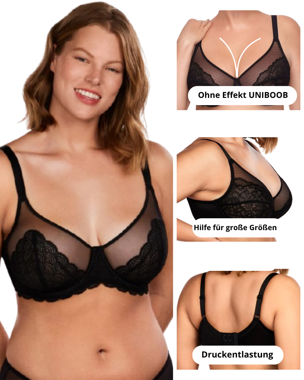 CurveLuxe — Lace Support Bra with Adjustable Straps