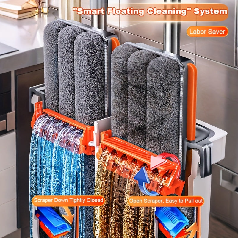 Flat Mop Set with Bucket and Wringing System