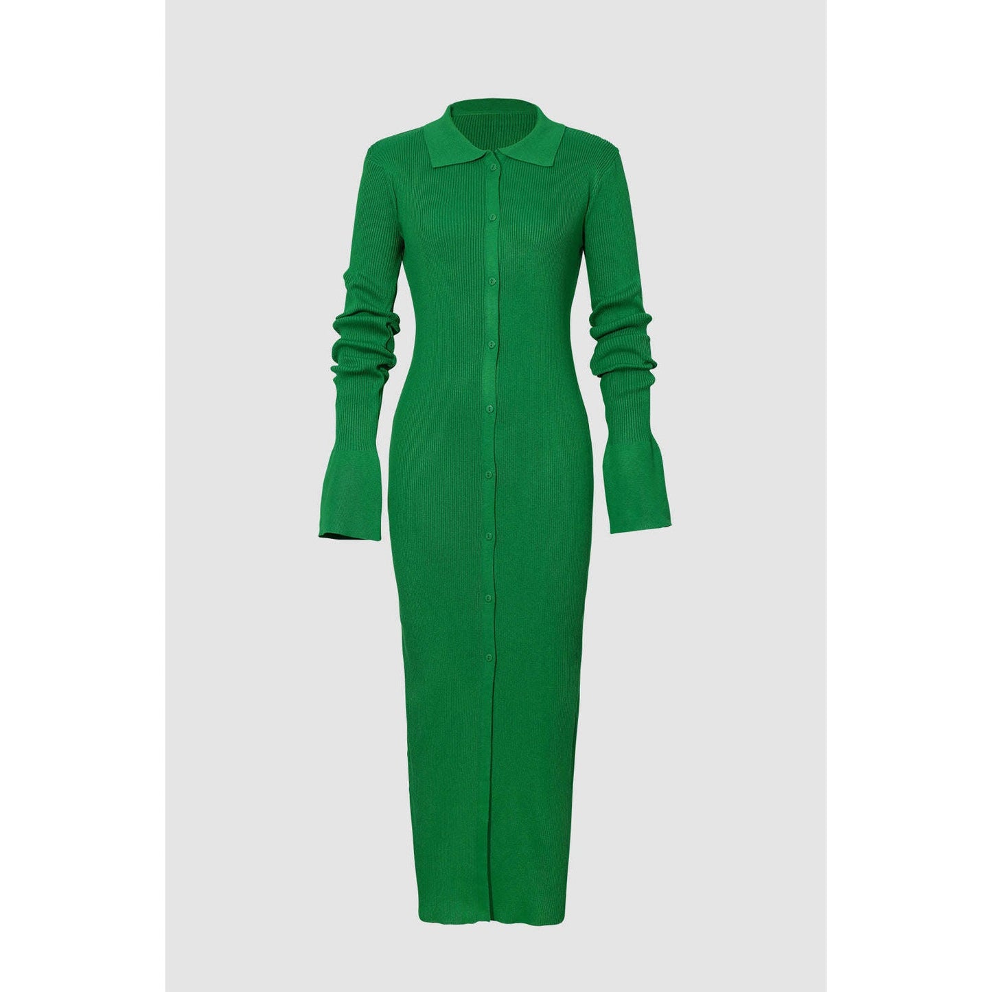 Shell Sleeve Ribbed Buttons Down Maxi Dress