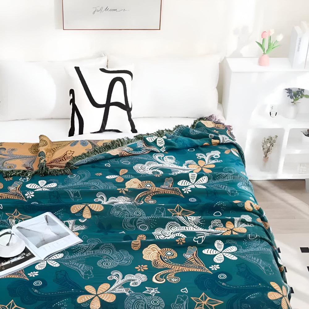 Exotic Floral Cotton Throw Blanket