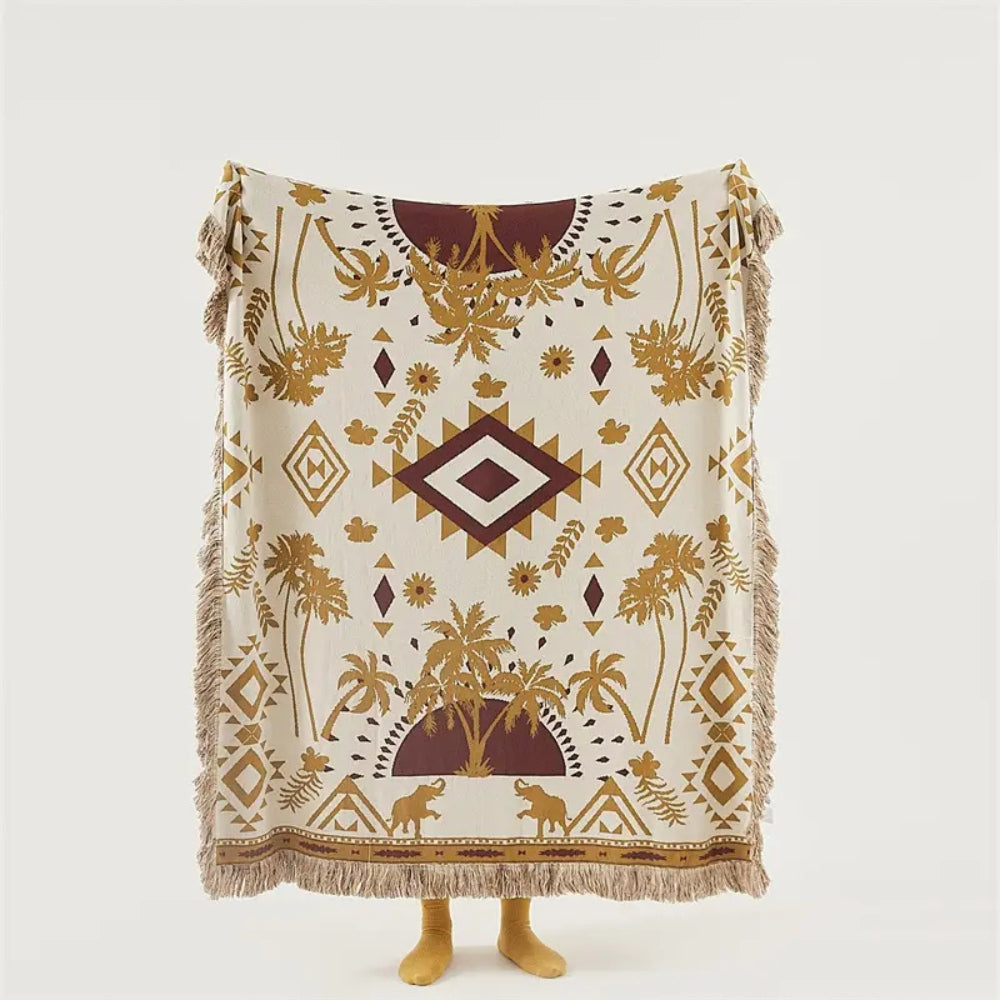 Azura Boho Geometric Cotton Knit Blanket