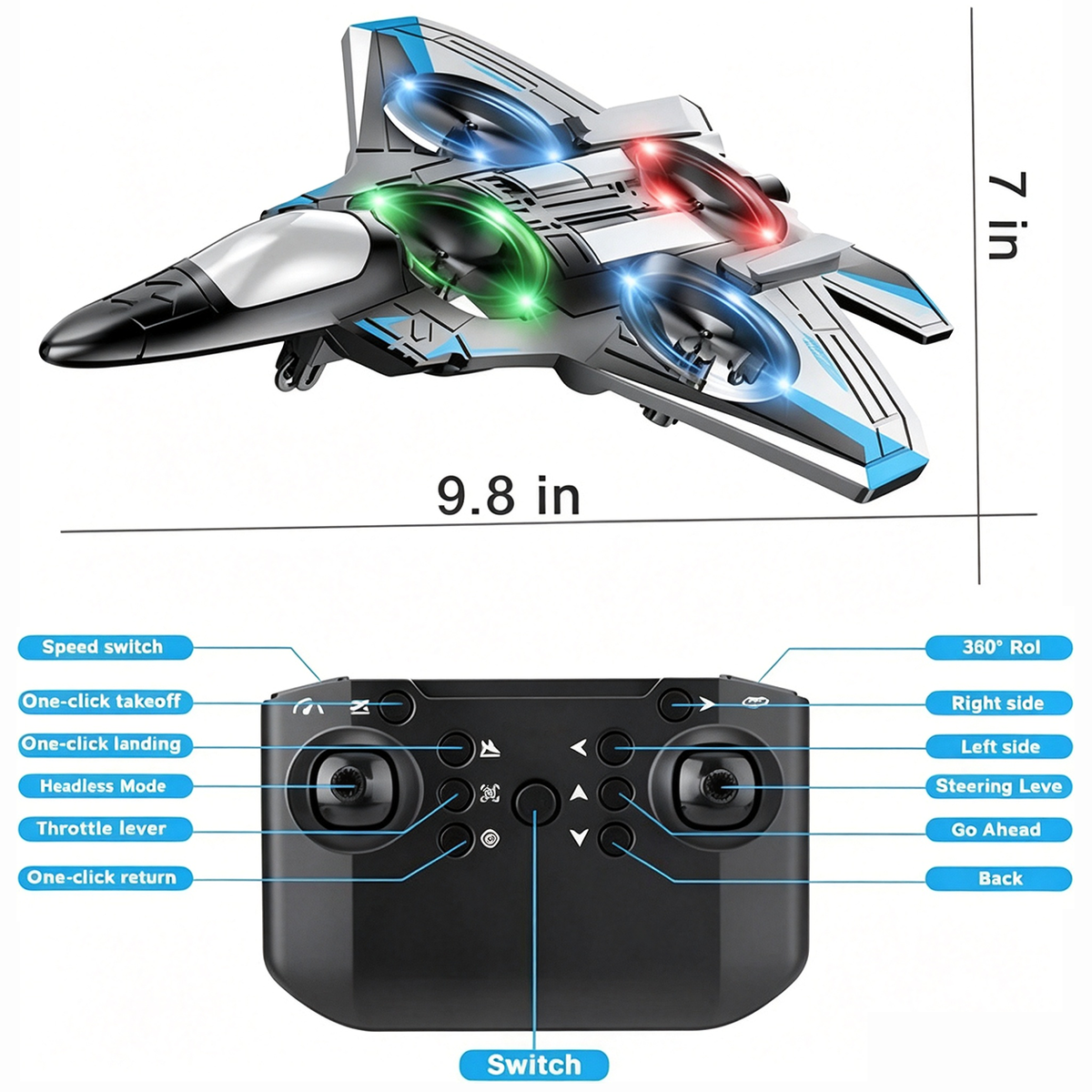 Kids RC flying toy, durable EVA foam fighter jet with multiple flying modes