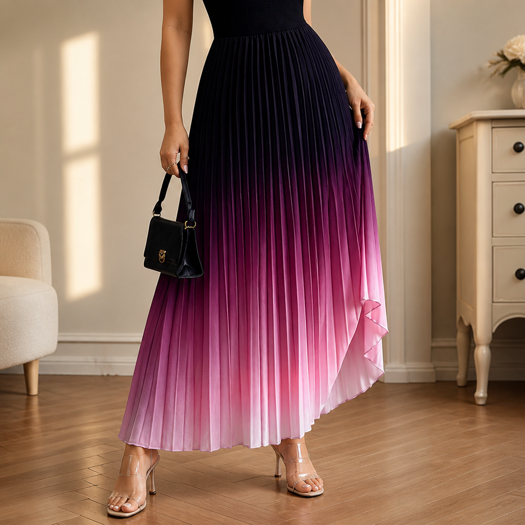 LioraMist™ – Sleeveless Ombre Pleated Maxi Dress with Hidden Pockets