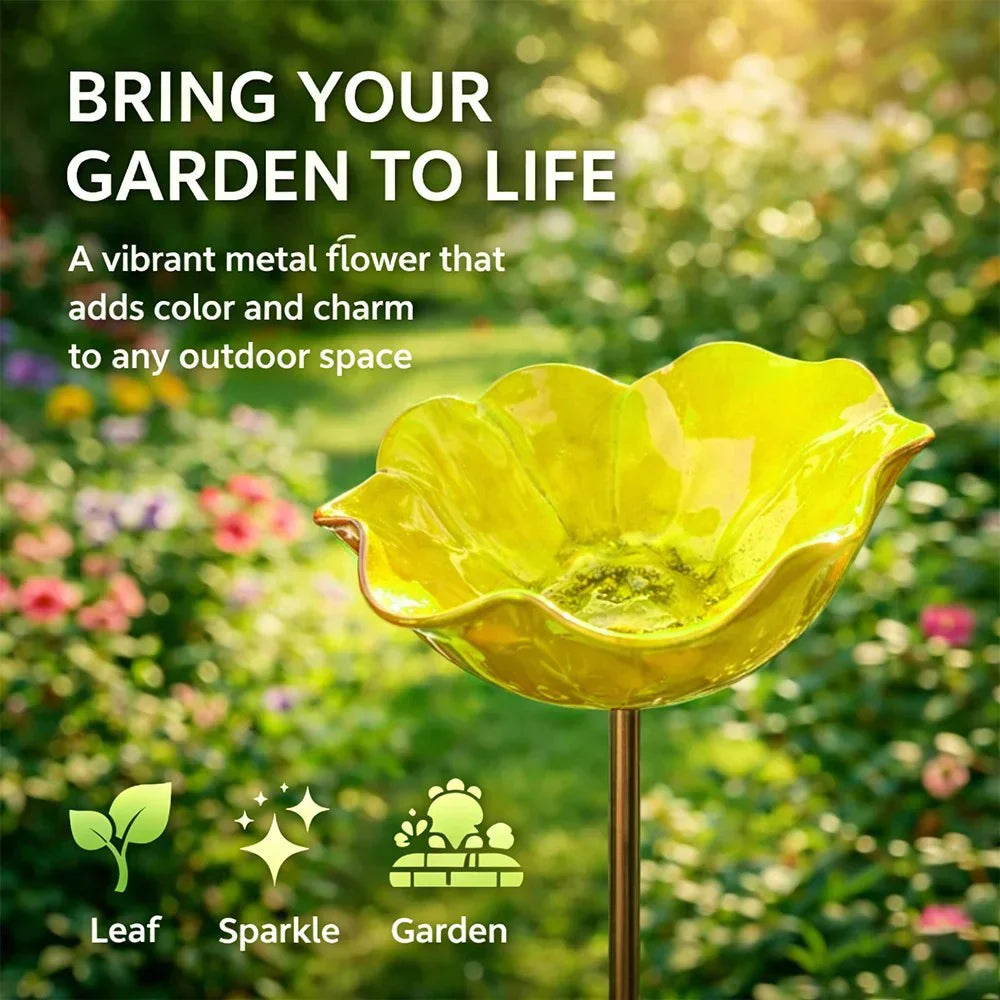Briarcroft – Handcrafted Metal Poppy Garden Stake with Bird Bath Bowl + 50% OFF