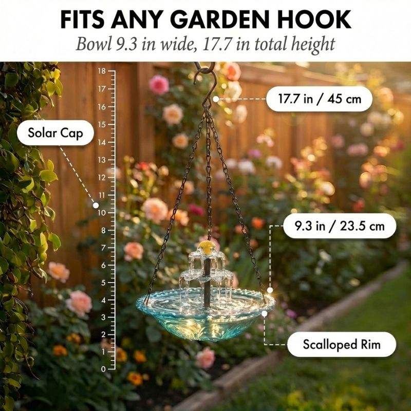 Bower – Solar Cascade Hanging Bird Bath Fountain + 50% OFF