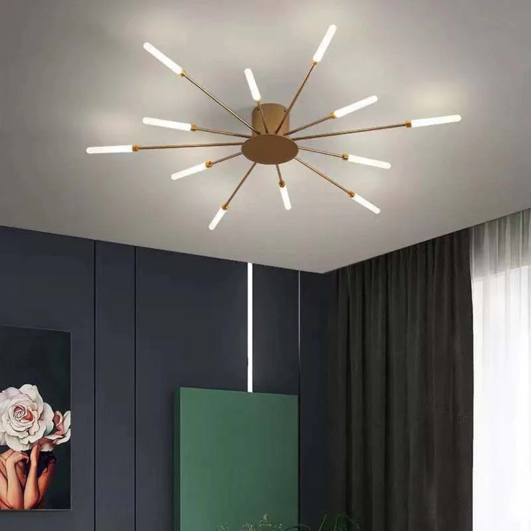 Contemporary Star-Design LED Ceiling Fixture – 12 Arms, Gold or Black