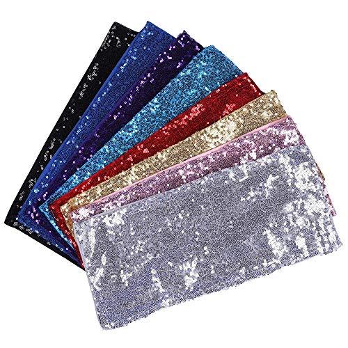 Pack of 50 Stretch Sequin Chair Sashes Chair Bands One-Sided Sequins Decor for Hotel Wedding Reception Party Event Chair Cover Decoration 4"x16" - If you say i do