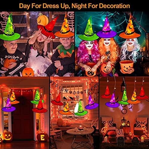 Halloween Decorations Lighted Witch Hats, 8Pcs Hanging Glowing Witch Hats 44ft Halloween Outdoor Lights String with 8 Lighting Modes - If you say i do