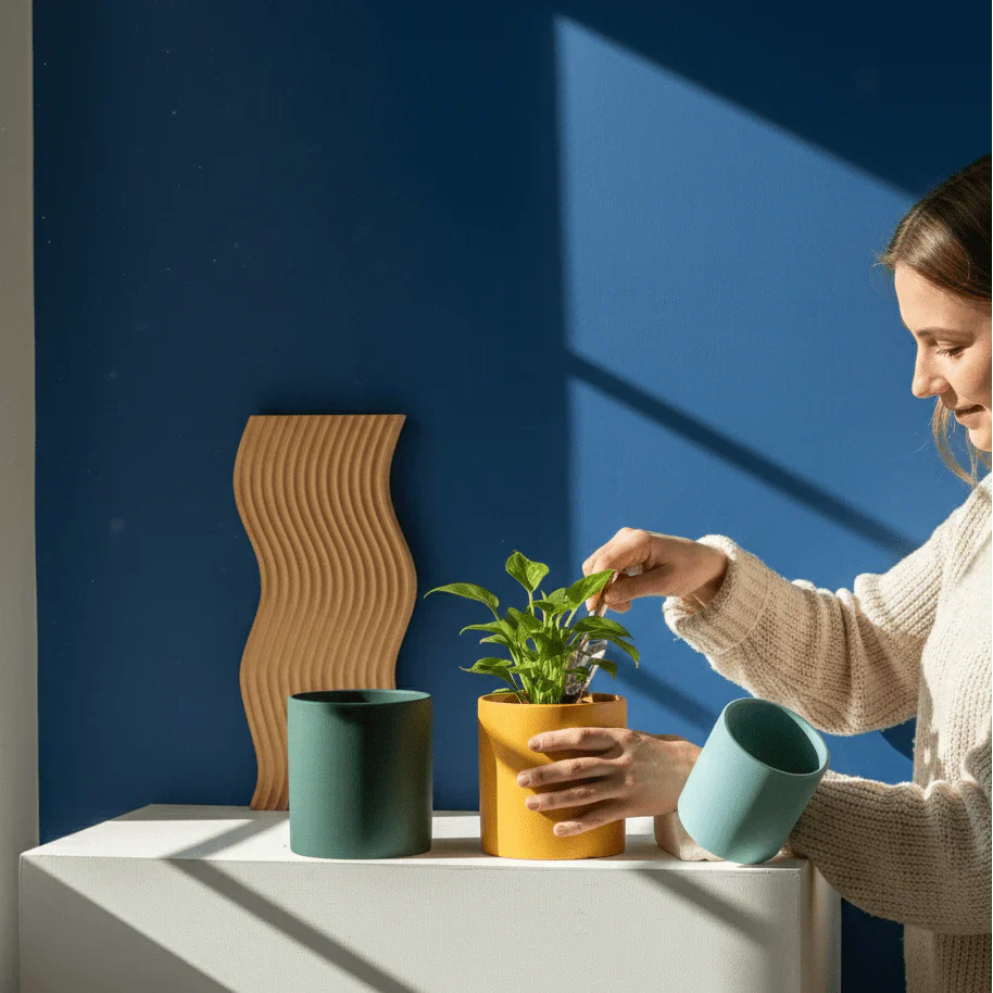 Flower Planter | Matte Finish | Includes Drainage Hole and Saucer | Nordic Style Pot