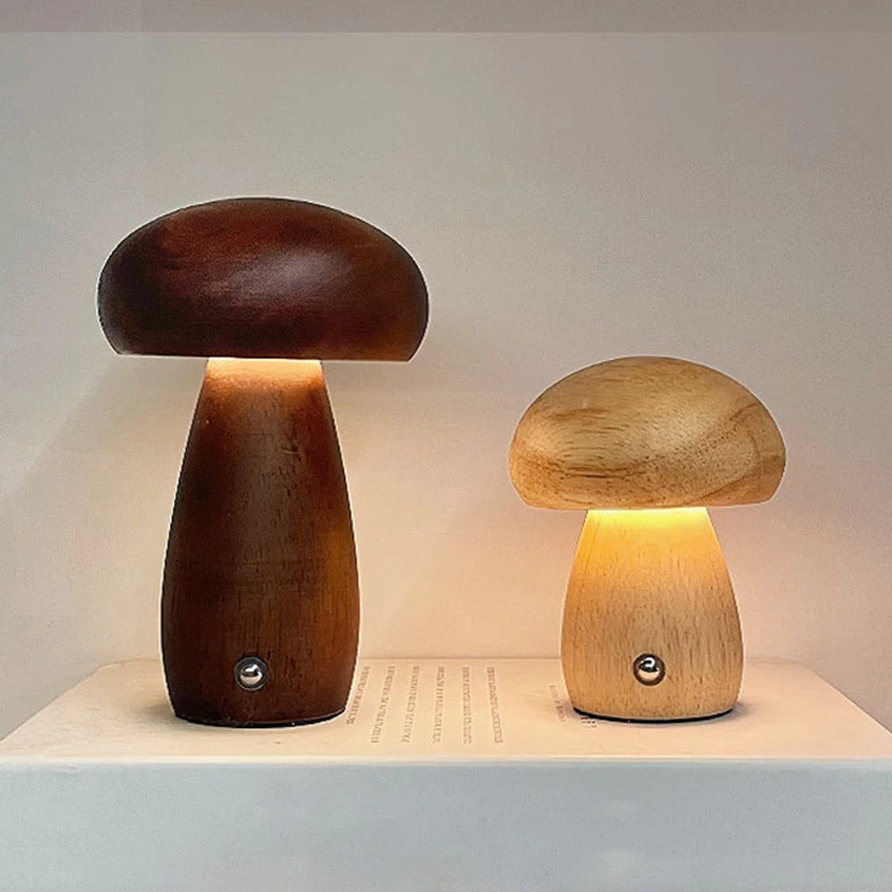 Wooden Mushroom Lamp Night Light for Bedroom & Living Room