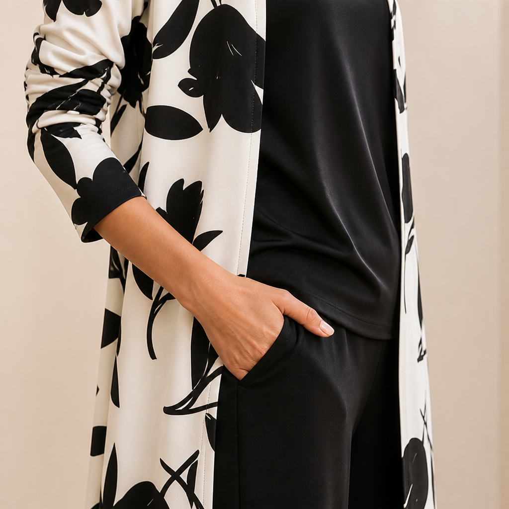 AuraLuxe™ – Elegant Floral Cardigan & Wide-Leg Pant 3-Piece Set