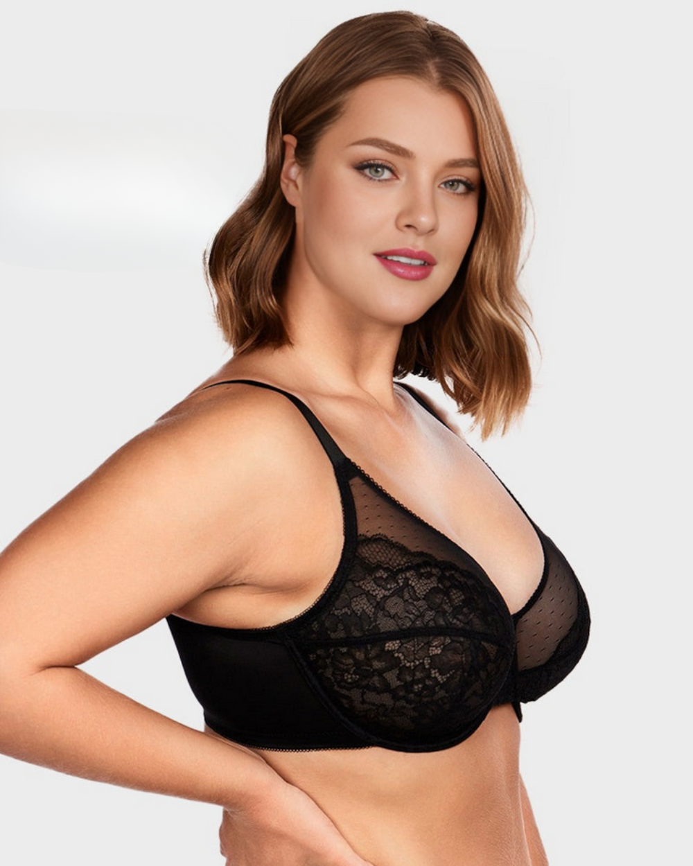 CurveLuxe — Lace Support Bra with Adjustable Straps