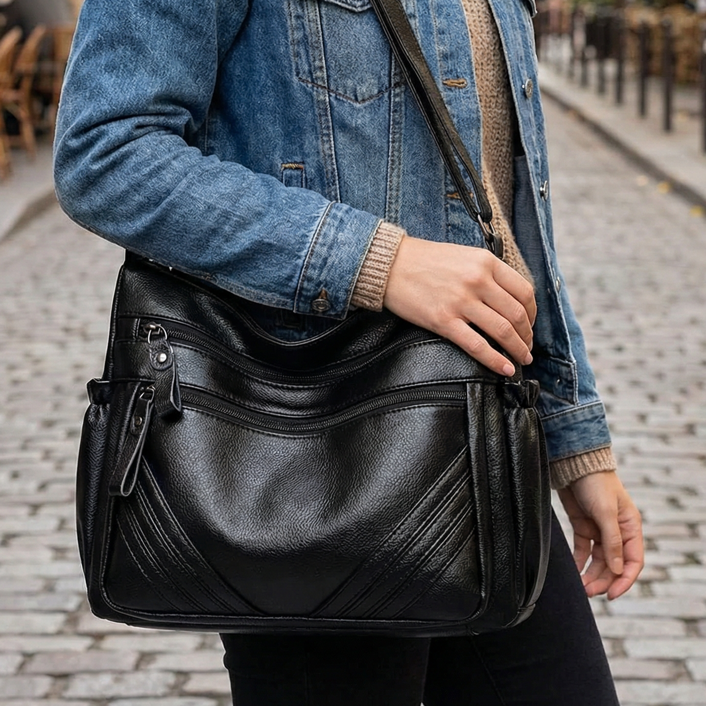 Carria™ – Soft Leather Multi Pocket Shoulder Bag