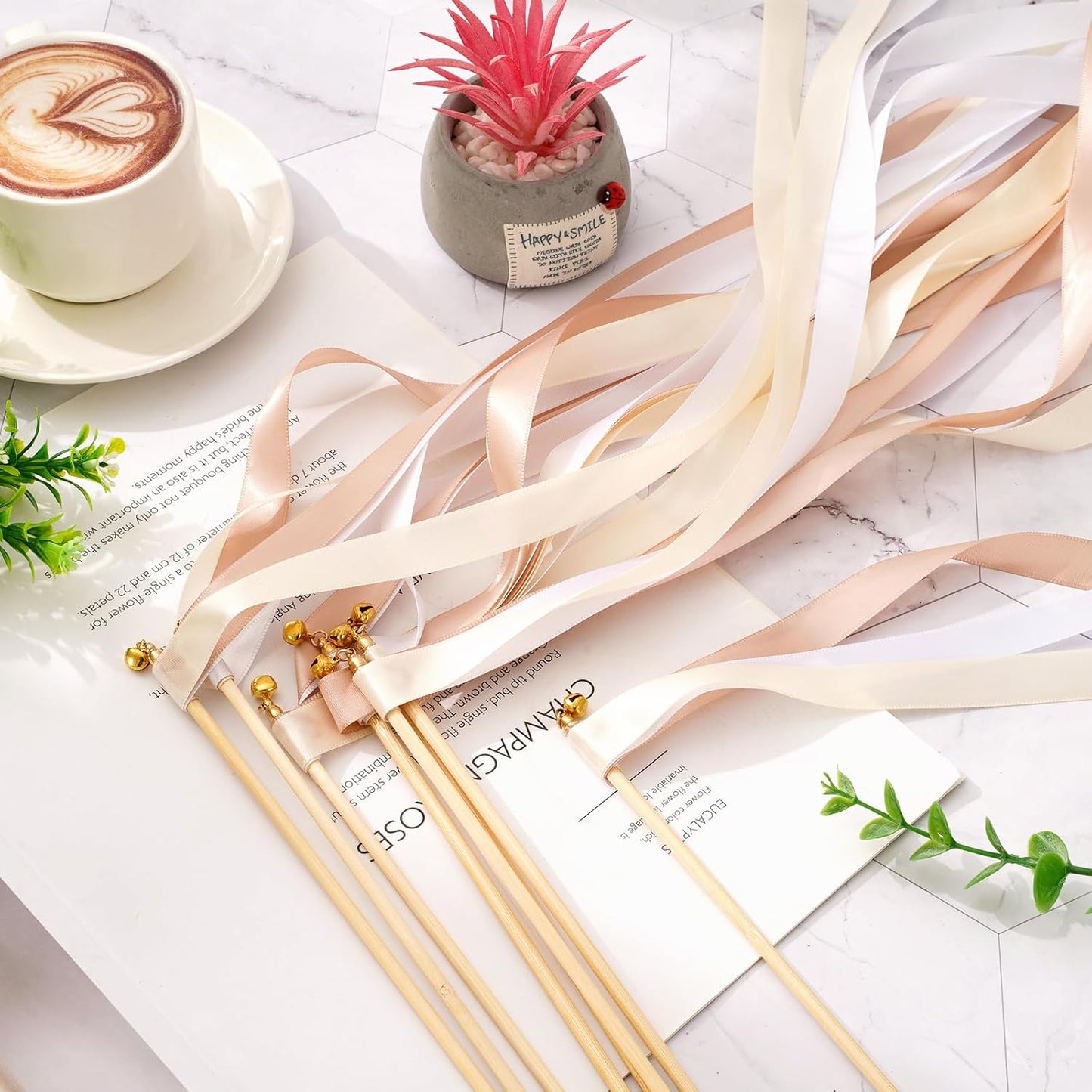 Wedding Ribbon Sticks with Bells White Champagne Streamers