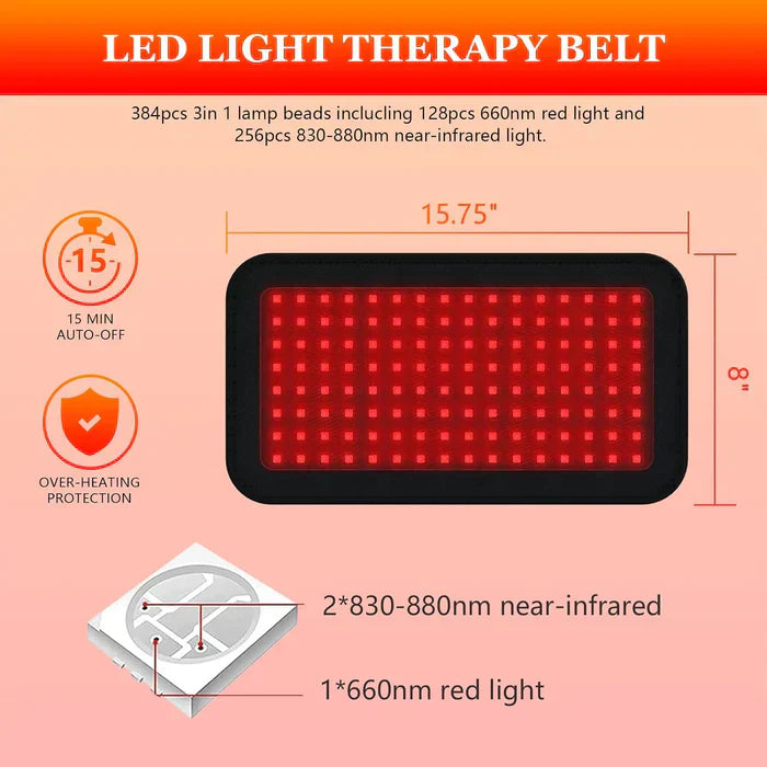 Infrared and Red Light Therapy Device Belt System with LED