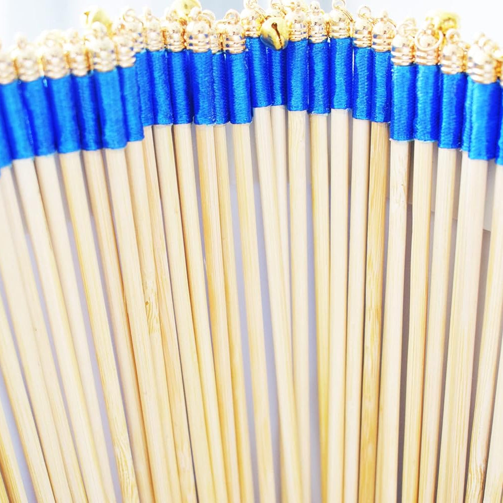 Royal Blue and Aqua Lace Wedding Ribbon Wands with Gold Bells