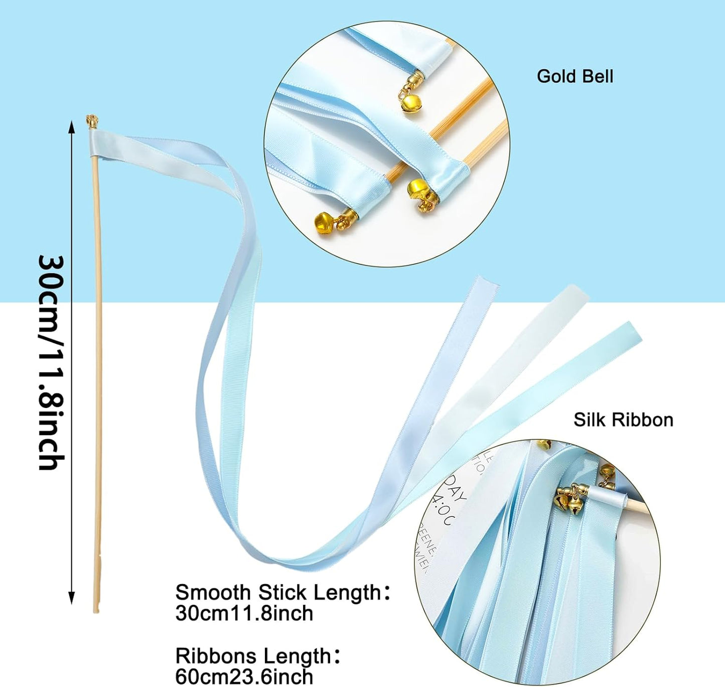 Wedding Ribbon Sticks with Bells Dusty Blue Streamers