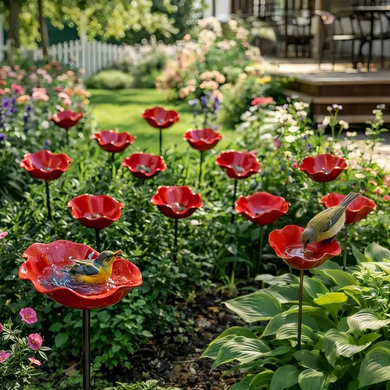 Briarcroft – Handcrafted Metal Poppy Garden Stake with Bird Bath Bowl + 50% OFF