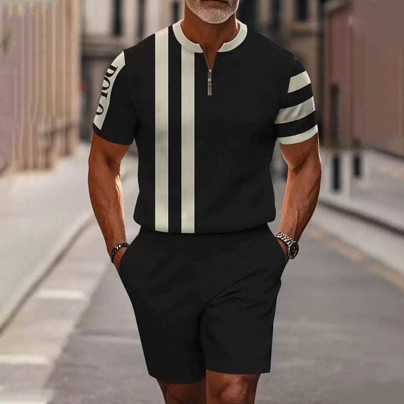 Marsten™ – Tailored Zip-Collar Shirt and Shorts Set for Men