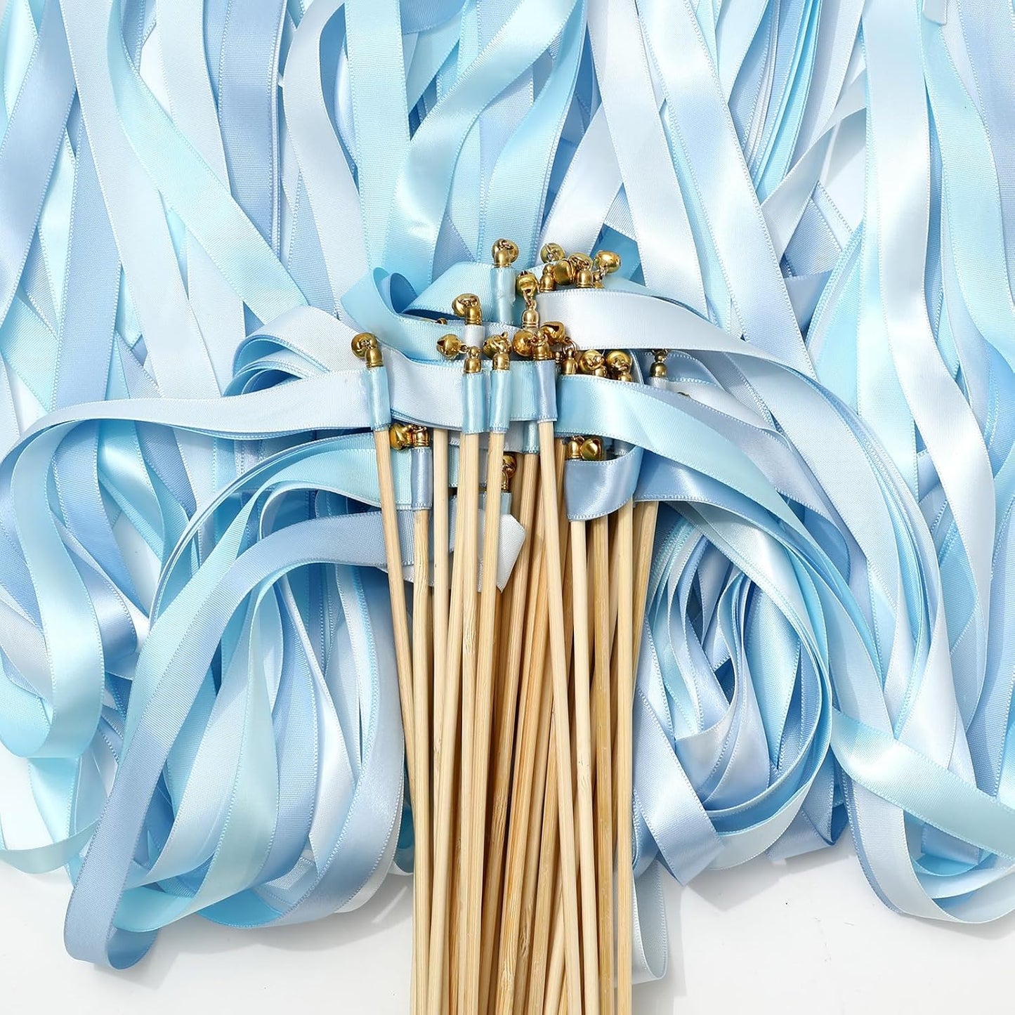Wedding Ribbon Sticks with Bells Dusty Blue Streamers