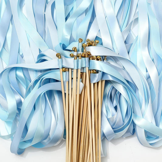 Wedding Ribbon Sticks with Bells Dusty Blue Streamers