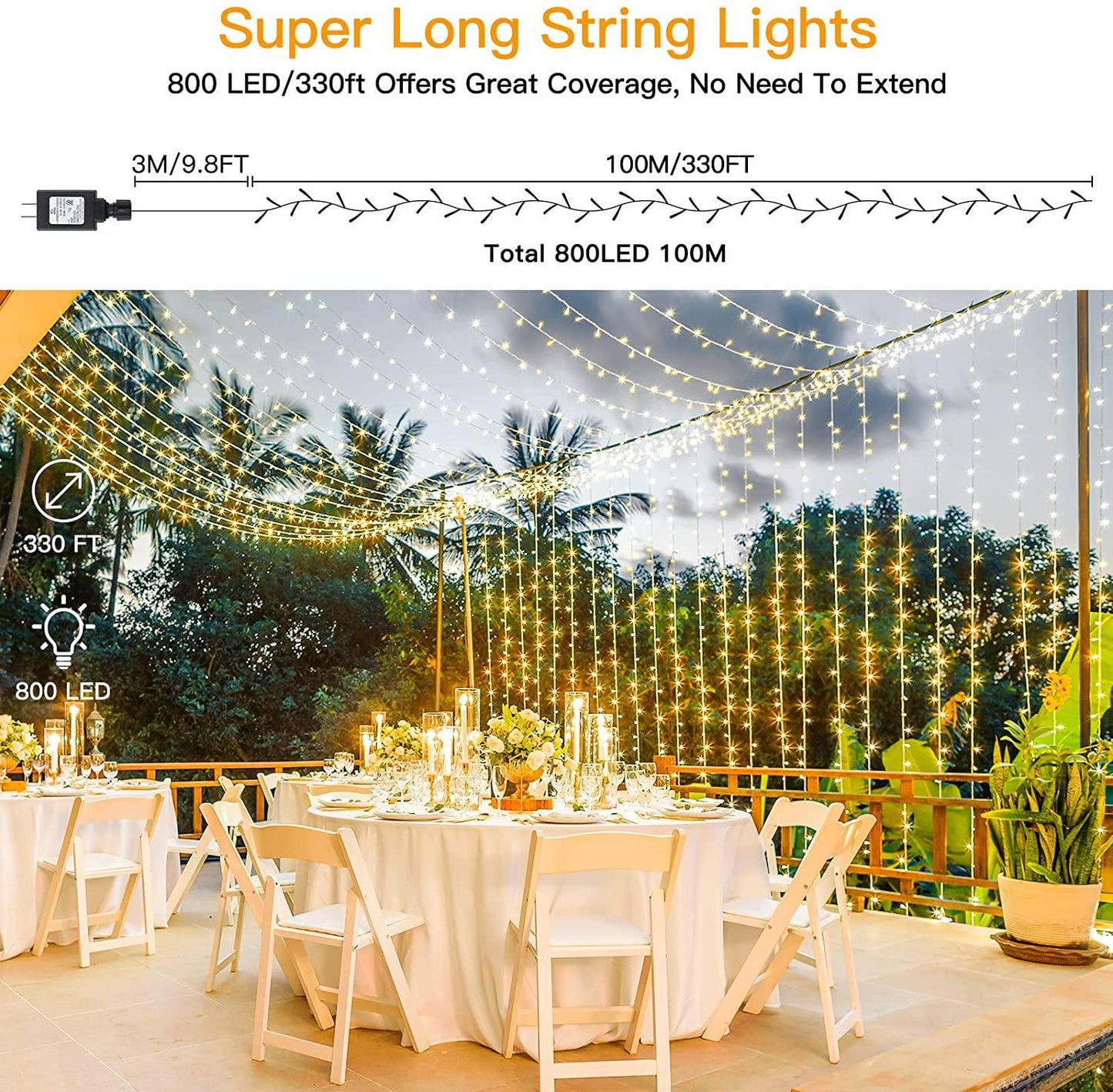Outdoor String Lights 800LED/330FT with Remote for Wedding and Christmas - If you say i do