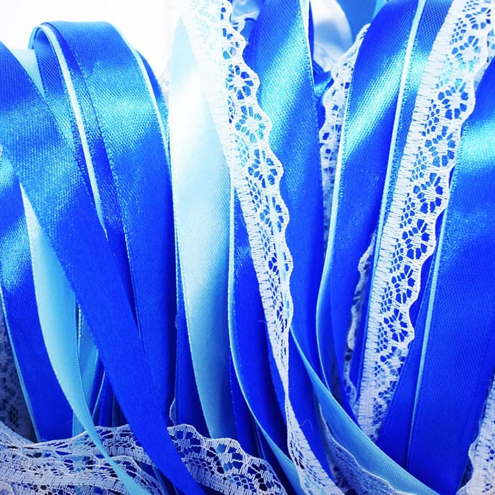 Royal Blue and Aqua Lace Wedding Ribbon Wands with Gold Bells