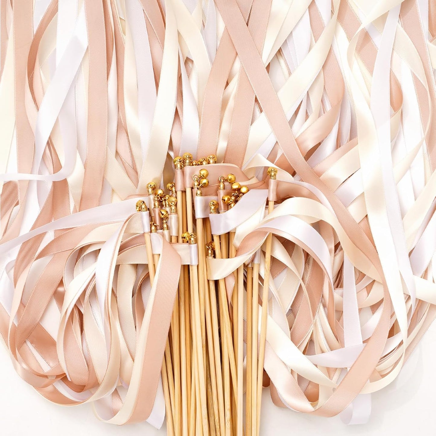 Wedding Ribbon Sticks with Bells White Champagne Streamers