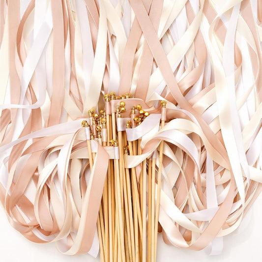 Wedding Ribbon Sticks with Bells White Champagne Streamers