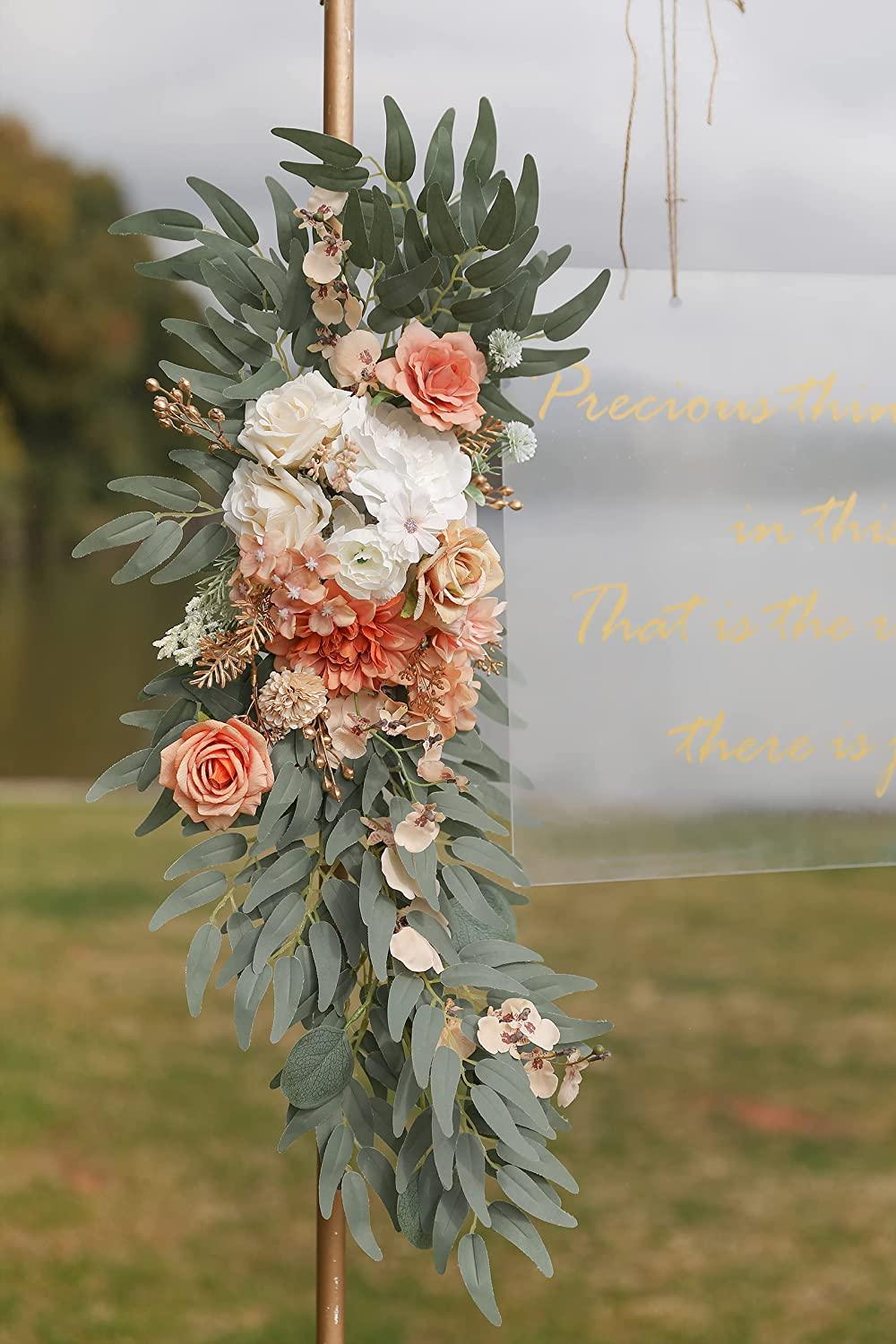 2pcs Floral Wedding Arch Flowers Swags Kit for DIY Artificial Peony Greenery Arrangements Party Welcome Ceremony - If you say i do