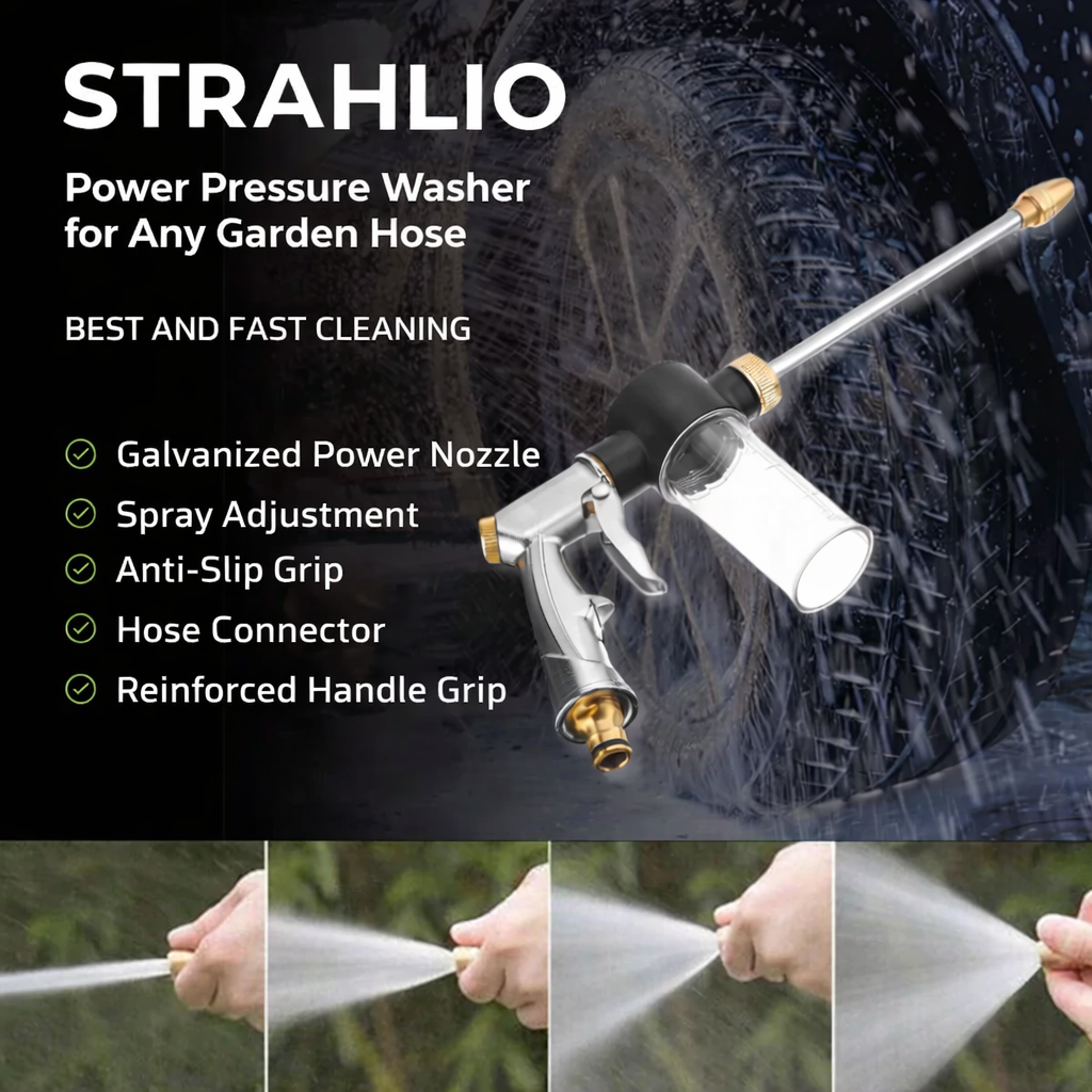 High-Pressure Washer | Variable Spray Nozzle | Soap Dispenser Function | Strahlio