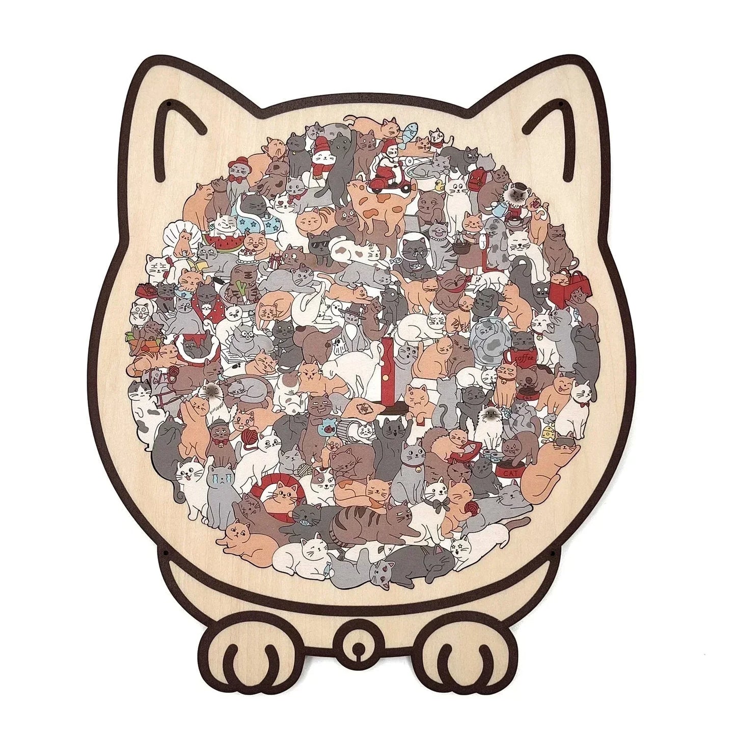 Kitty-Clique Wooden Puzzle – Cat-Shaped Relaxing Challenge