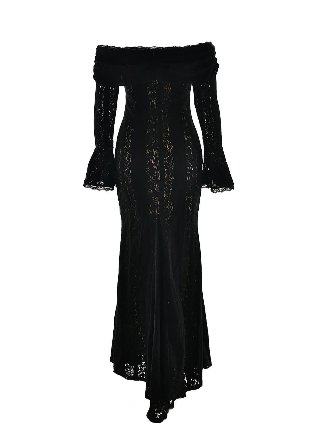 Women's Plain Contrast Lace Off Shoulder Dress, Elegant Formal Style Chic Long Sleeve Dress for Party Holiday Wedding Guest Formal Wear