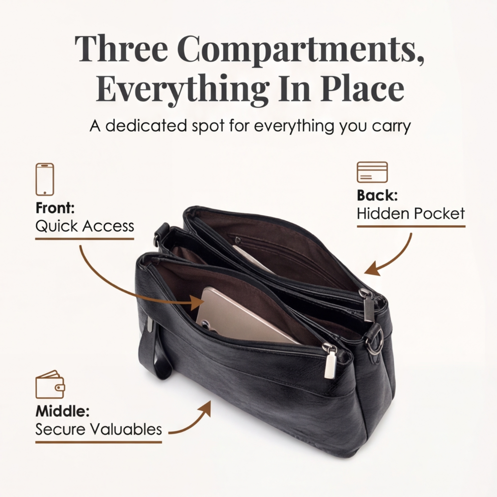 Carria™- Soft Leather Crossbody With 3 Compartments