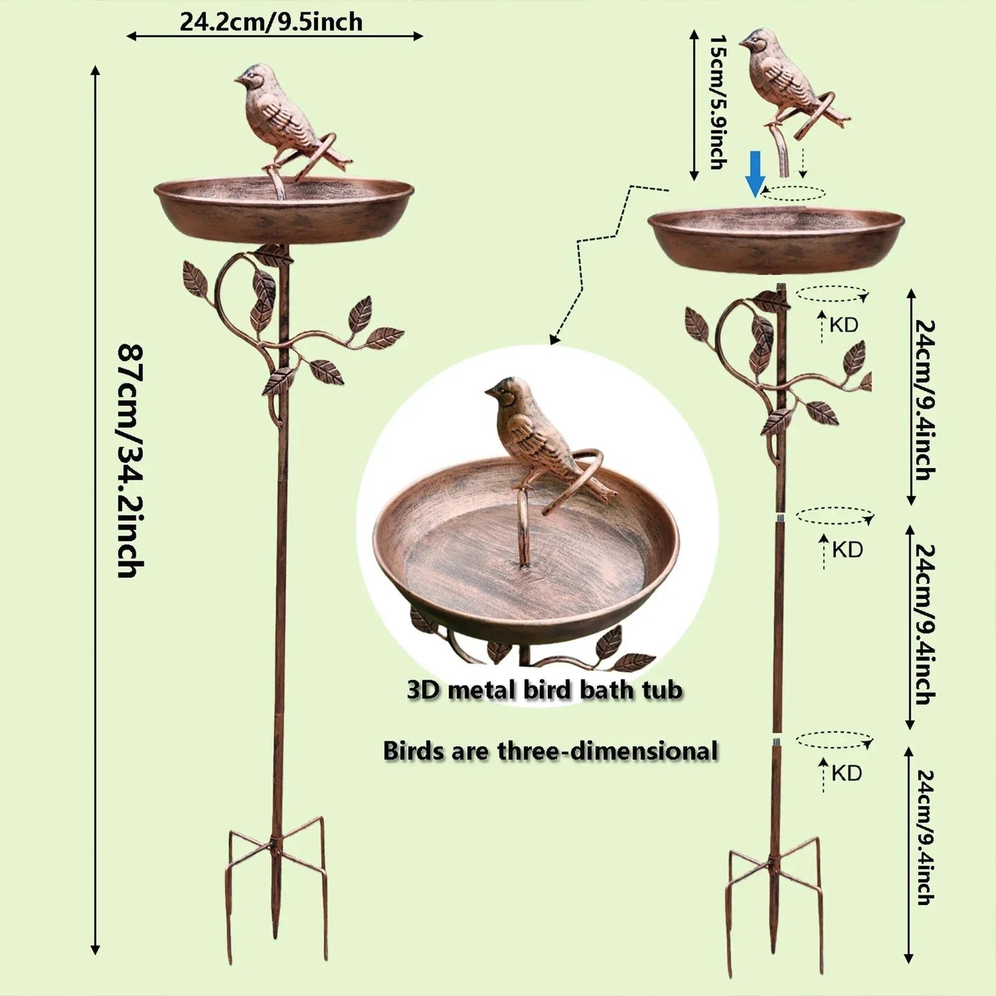 Garden Bird Water Bowl | Ornamental Basin | Secure Spike | GardenShine