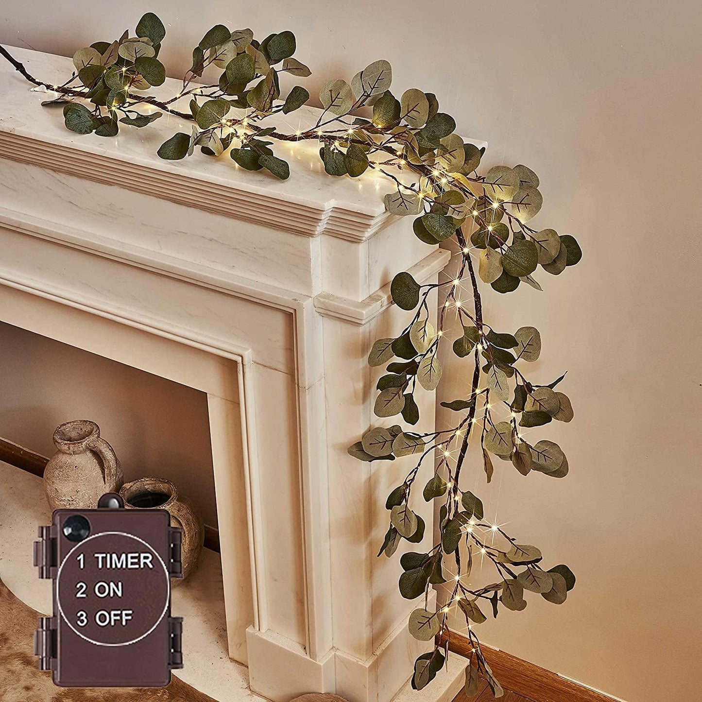 1 Pack Lighted Artificial Eucalyptus Garland 6FT 96 LED Battery Operated Faux Vine Lights with Timer for Wedding Backdrop - Lasercutwraps Shop