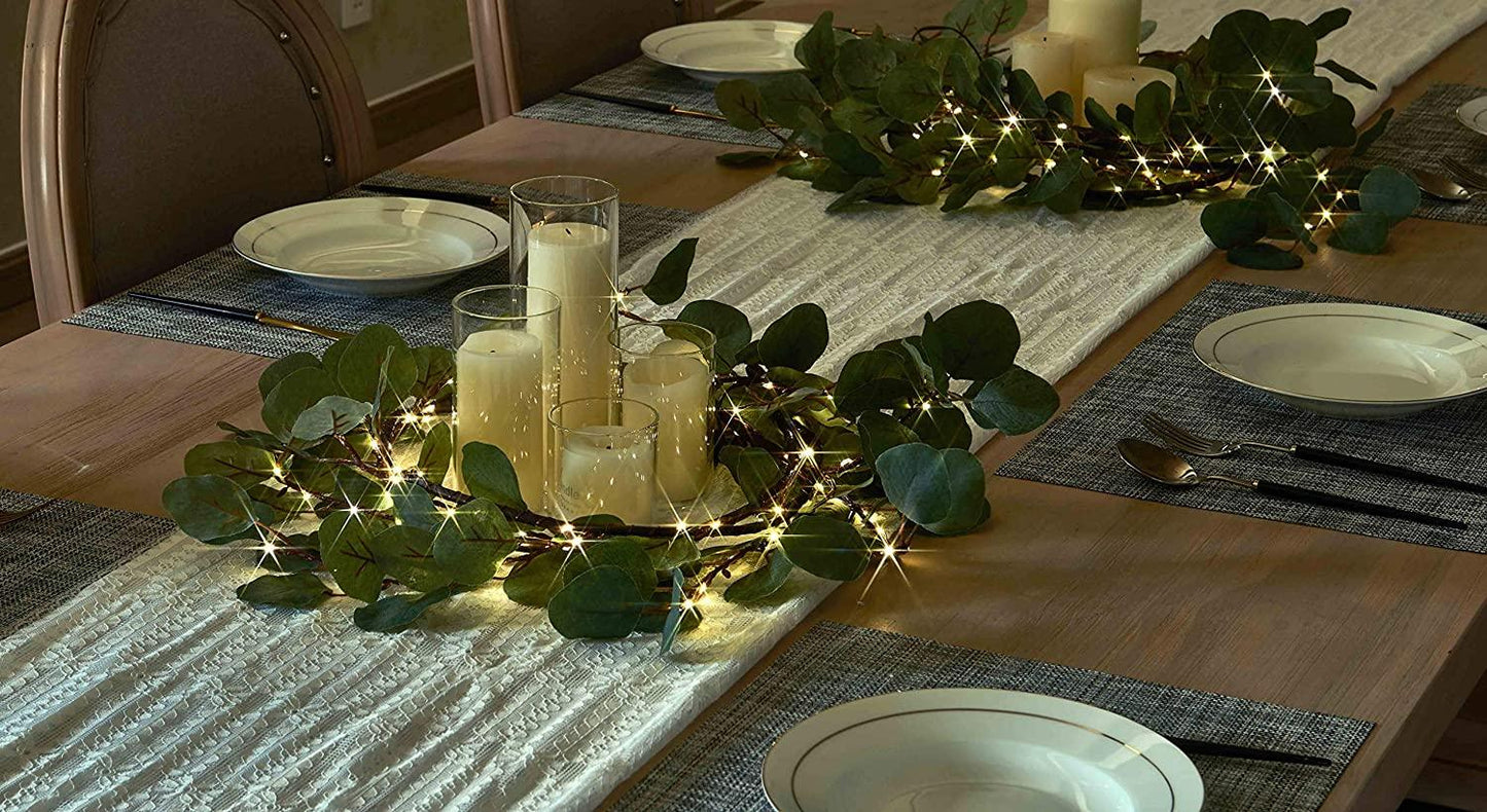 1 Pack Lighted Artificial Eucalyptus Garland 6FT 96 LED Battery Operated Faux Vine Lights with Timer for Wedding Backdrop - Lasercutwraps Shop