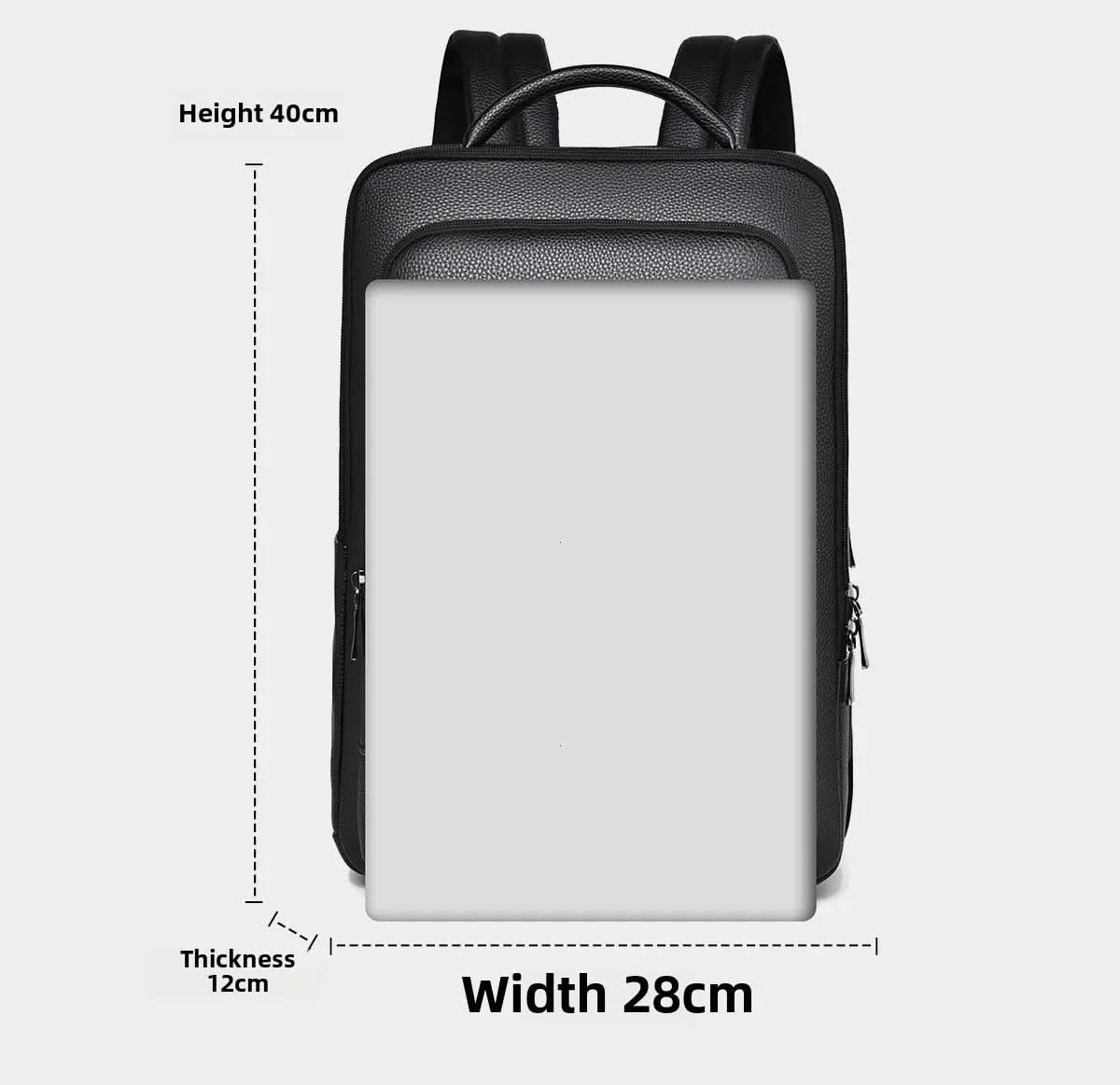 Black Leather Backpack with USB Charging Port for 15.6-Inch Laptop