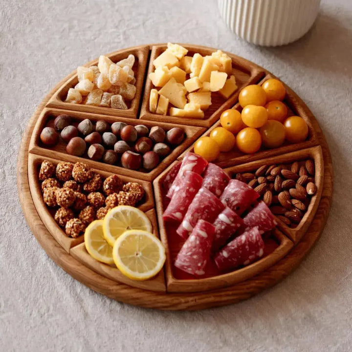 Wood Serving Tray with Compartments for Snacks & Appetizers