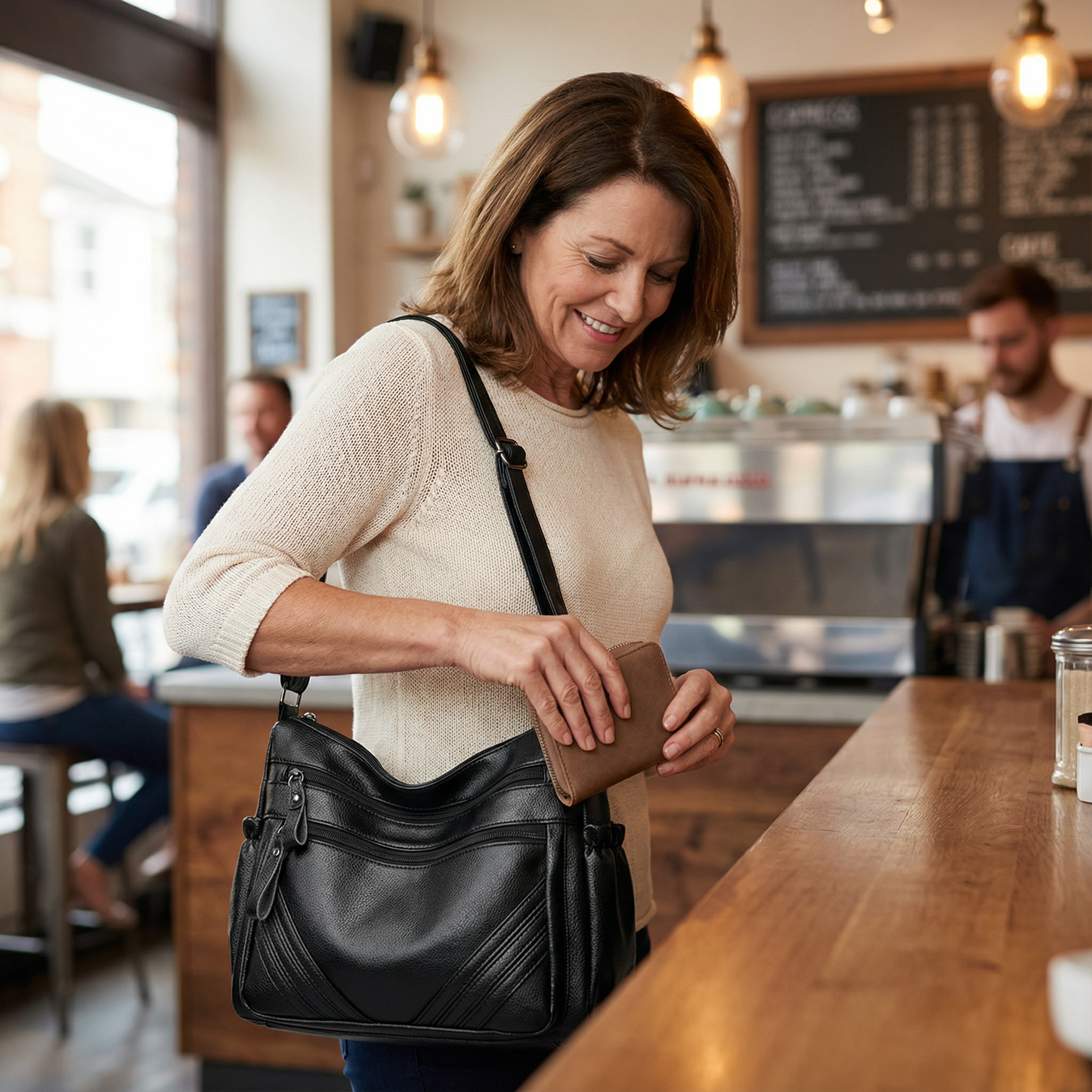 Carria™ – Soft Leather Multi Pocket Shoulder Bag