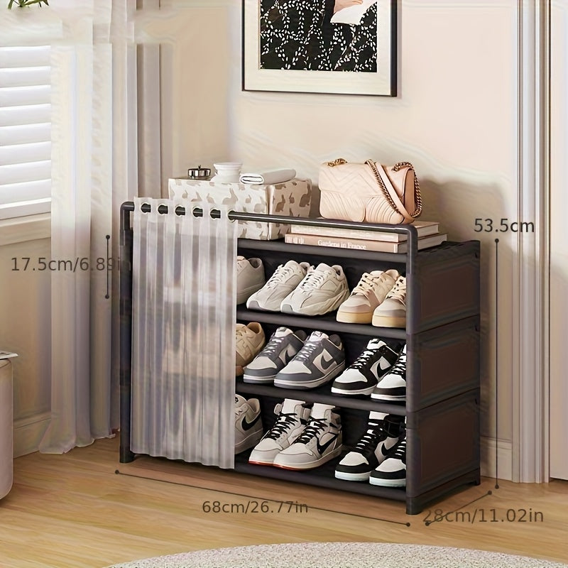 Foldable Shoe Rack with Dust Cover Curtain