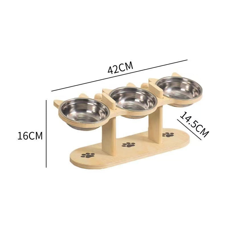 Ergonomic Pet Feeder Stand with 3 Stainless Steel Bowls
