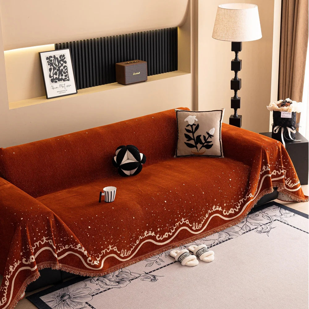 Cursive Glittering Chenille Sofa Cover
