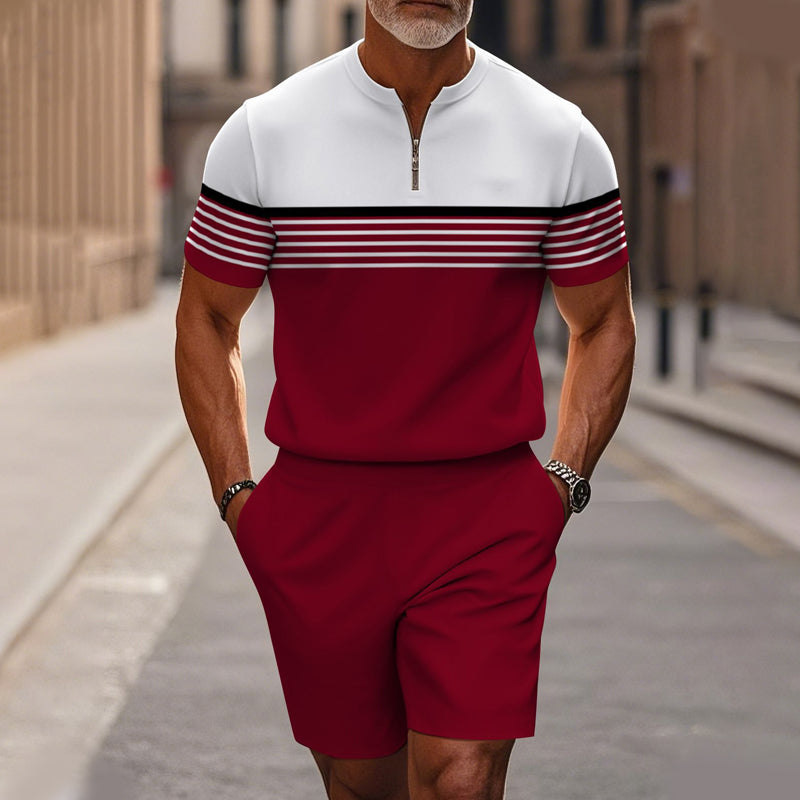 Marsten™ – Tailored Zip-Collar Shirt and Shorts Set for Men
