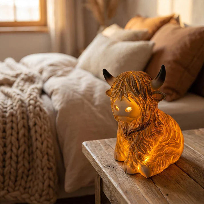 Highland Cattle Night Lamp Crafted from Resin – Decorative Lighting with Cozy Amber Glow