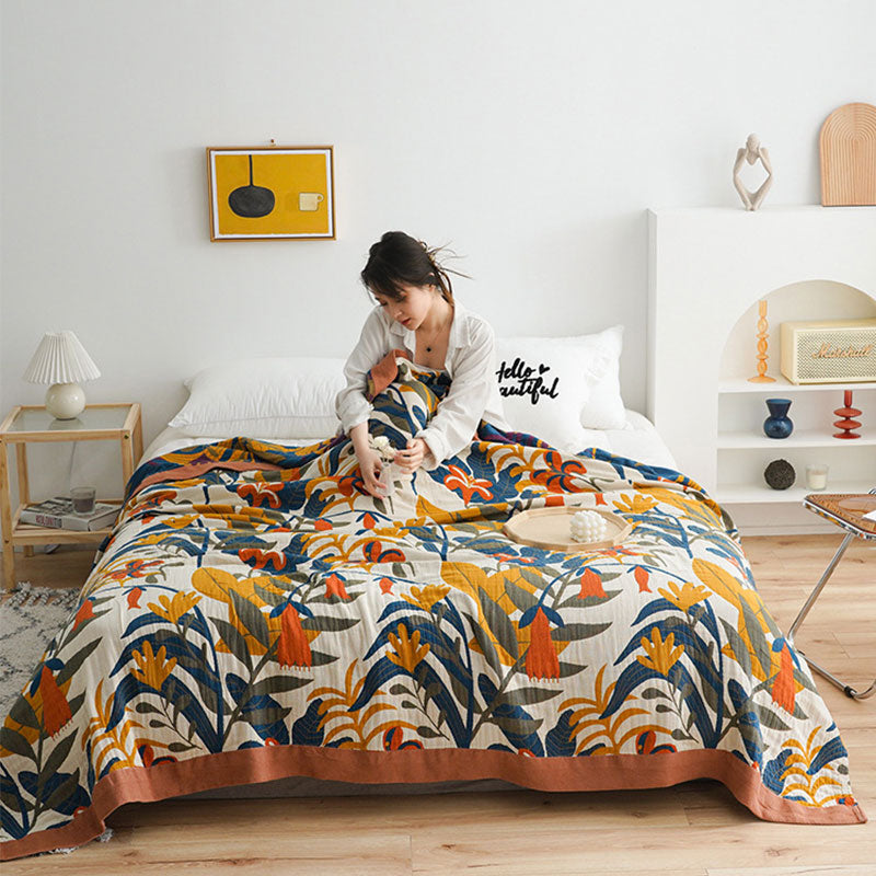 Ownkoti Goldenrod Flower Printed Reversible Cotton Quilt - As Picture - King - image 0